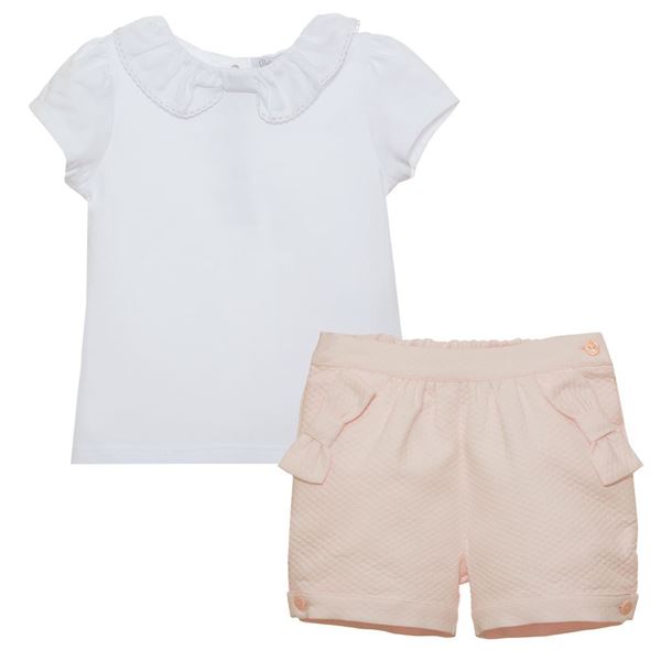 Picture of Patachou Girls Pink & White Top & Shorts Set with Bows