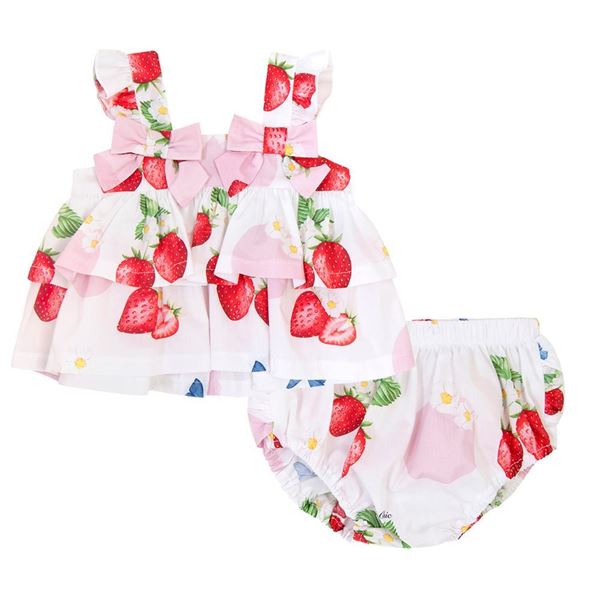 Picture of Balloon Chic Baby Girl White Strawberry Top & Knickers with Bow