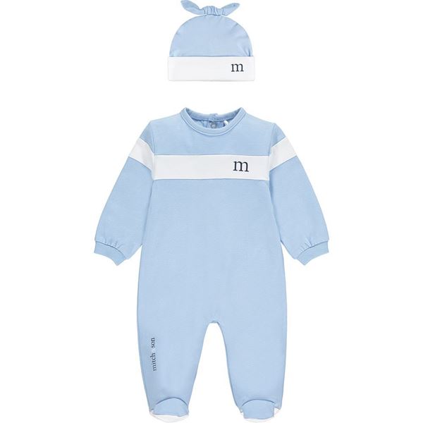 Picture of Mitch & Son Mini Baby 'Houston' Blue Babygrow with Hat