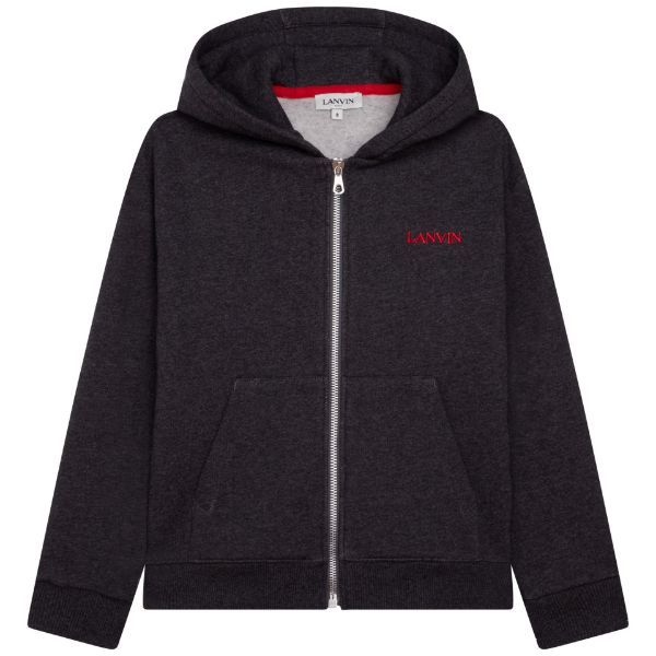 Picture of Lanvin Boys Slate Grey And Red Zip Up Hoodie