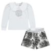 Picture of A Dee Girls White Top And Grey Rose Print Short Set
