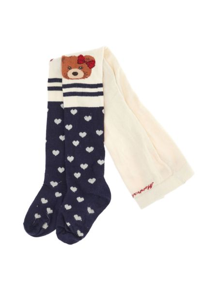 Picture of Monnalisa Girls Beige & Navy Teddy Tights 