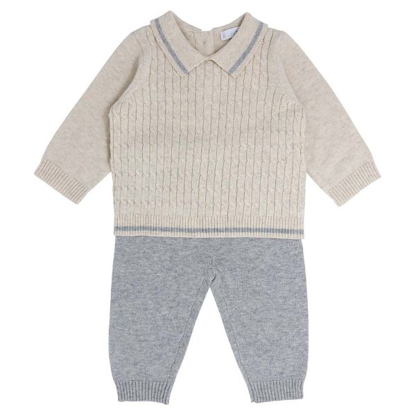 Picture of Blues Baby Boys Oatmeal & Grey Knitted Set