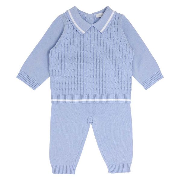 Picture of Blues Baby Boy Pale Blue Cable Knitted Two Piece Set