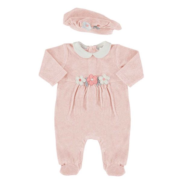 Picture of Mayoral Baby Girls Pink Velour Romper Set