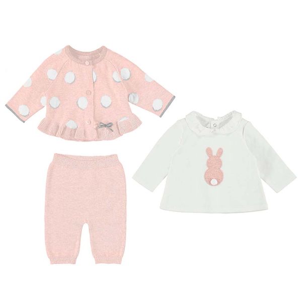 Picture of Mayoral Baby Girls Pink Knitted Three Piece Set