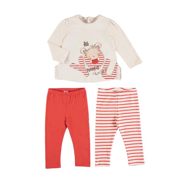Picture of Mayoral Baby Girls Red Striped Three Piece Legging Set