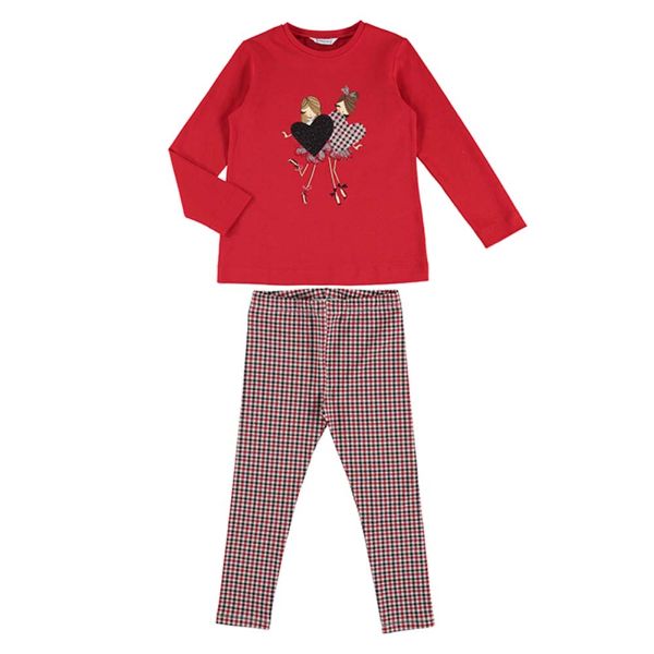 Picture of Mayoral Girls Red Checked Legging Set