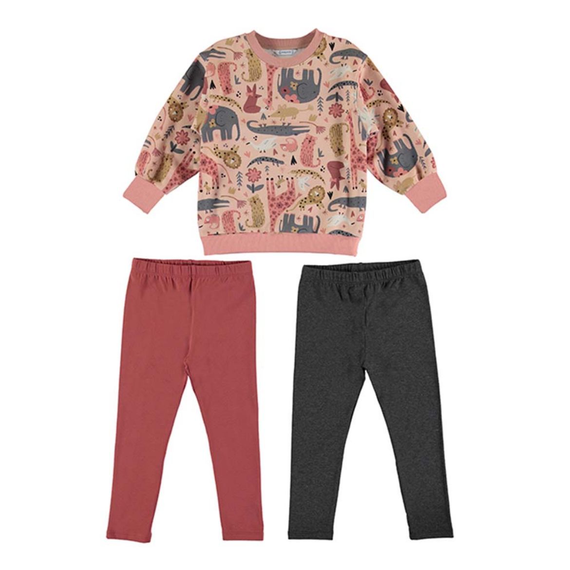 Picture of Mayoral Girls Pink Animal Jumper Three Piece Legging Set