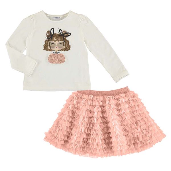 Picture of Mayoral Girls Pink Ruffle Skirt Set