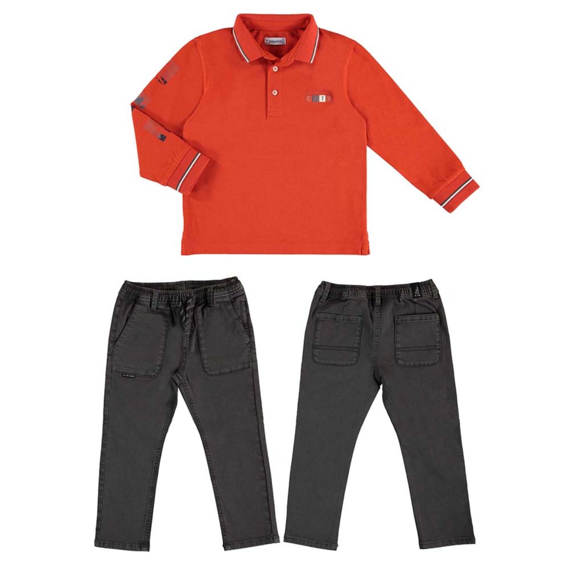 Picture of Mayoral Boys Orange Polo & Grey Pants Set