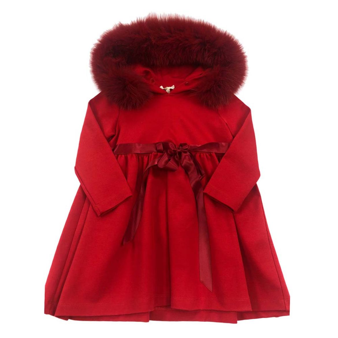 Picture of Bimbalo Girls Red Fur Hood Dress