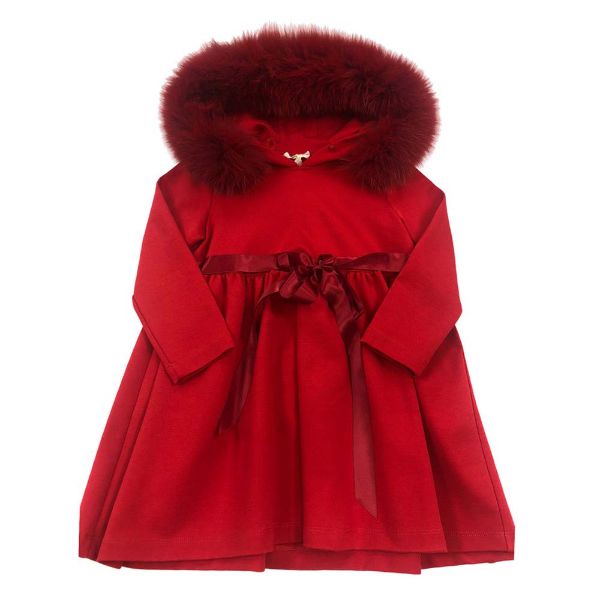 Picture of Bimbalo Girls Red Fur Hood Dress