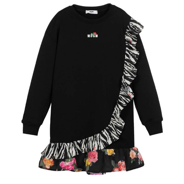 Picture of MSGM Girls Black Logo With Frill Dress