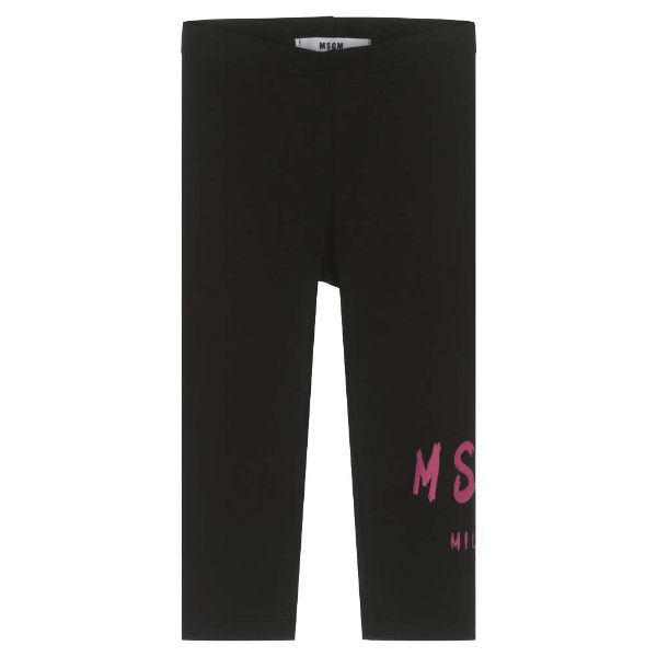 Picture of MSGM Girls Black & Fuchsia Logo Leggings