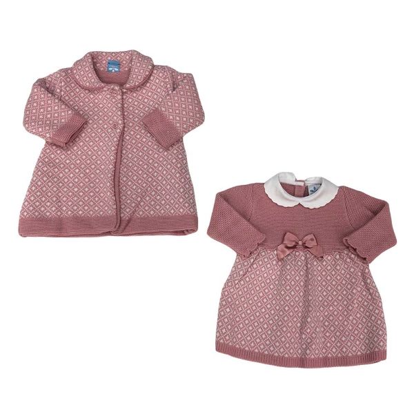 Picture of Sardon Baby Girls Dark Pink Knitted Dress & Coat Set