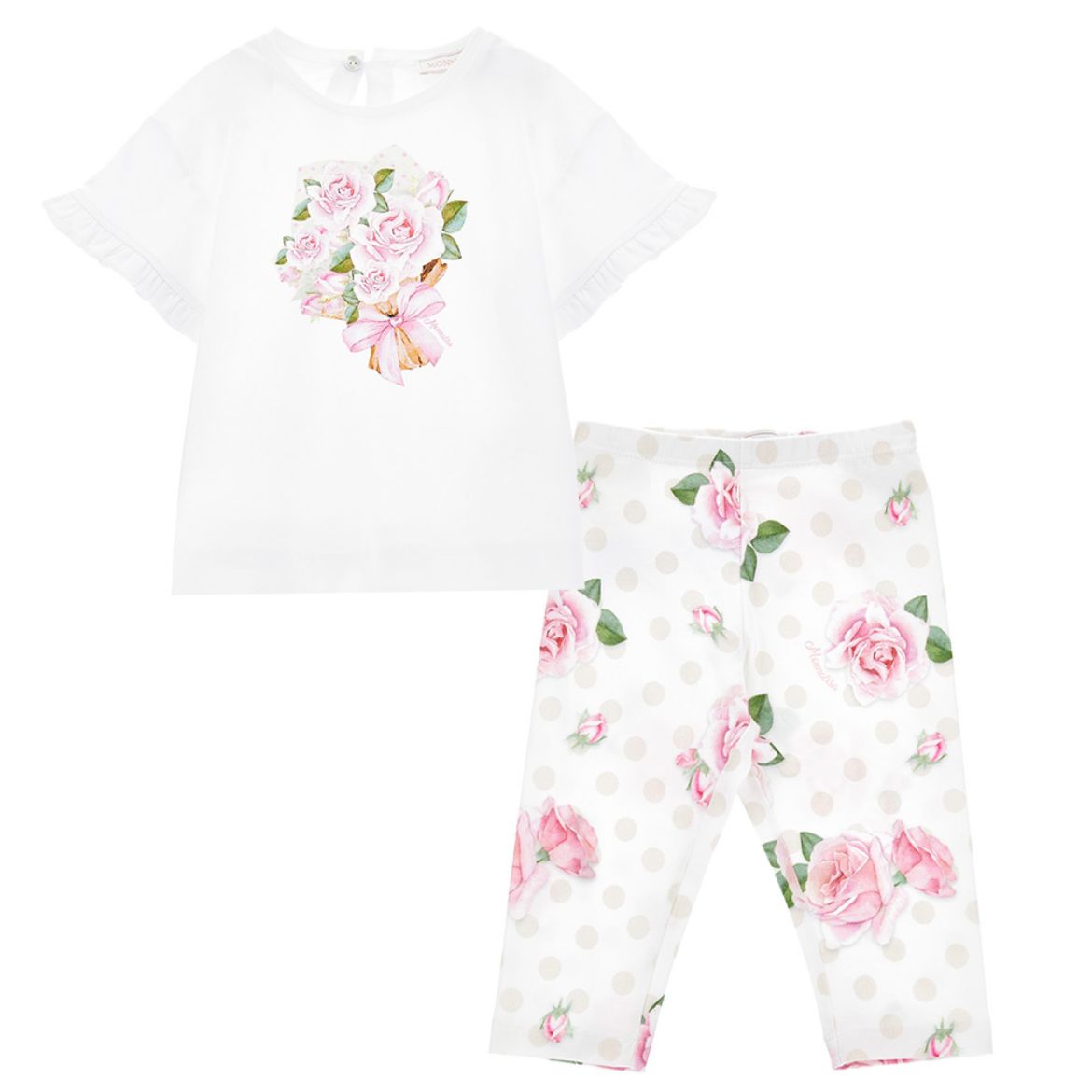 Picture of Monnalisa Baby Girls White Rose Leggings Set