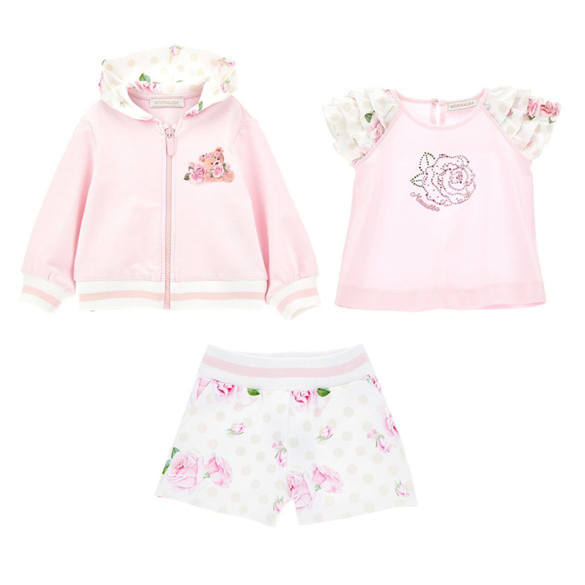 Picture of Monnalisa Baby Girls Pink Rose 3 Piece Short Set