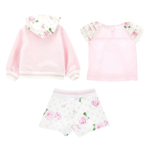 Picture of Monnalisa Baby Girls Pink Rose 3 Piece Short Set