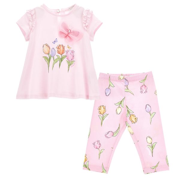 Picture of Monnalisa Baby Girls Pink Flower Leggings Set