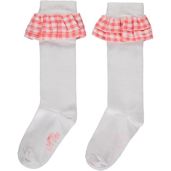 Picture of A Dee Girls 'Yelena' White & Coral Frill Knee High Socks