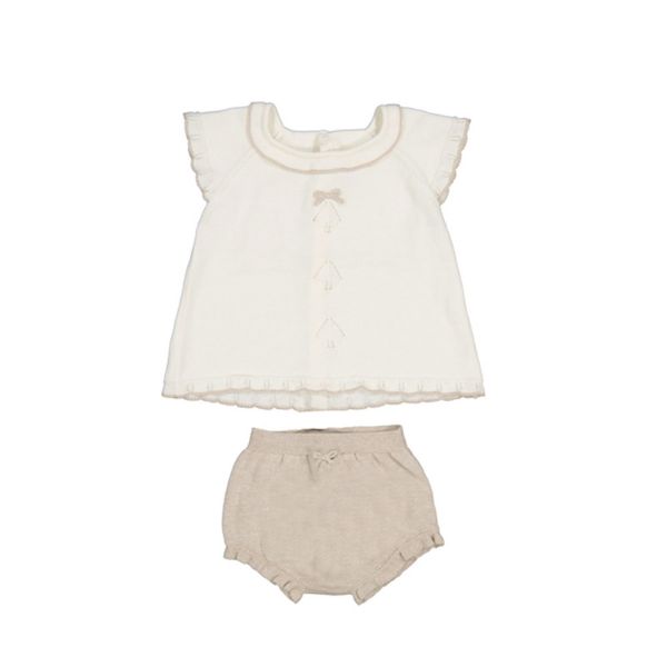 Picture of Mayoral Baby Girls Cream & Beige Two Piece Knitted Bloomer Set