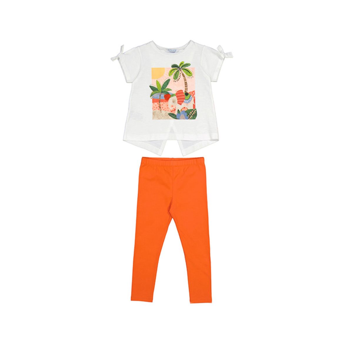 Picture of Mayoral Girls White & Orange 'Palm Tree' Legging Set