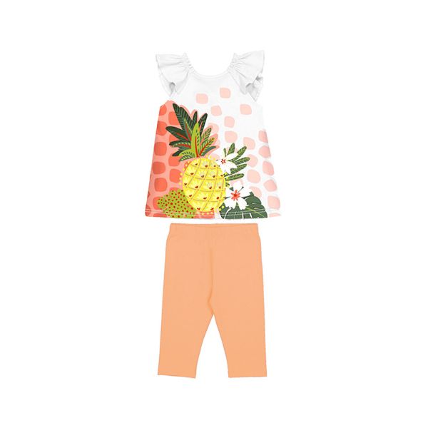Picture of Mayoral Girls White & Peach 'Pineapple' Legging Set