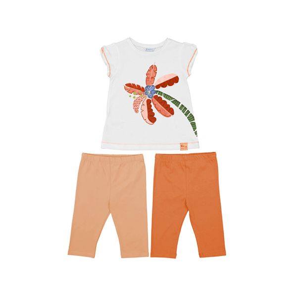 Picture of Mayoral Girls White & Peach 'Palm Tree' Legging Set