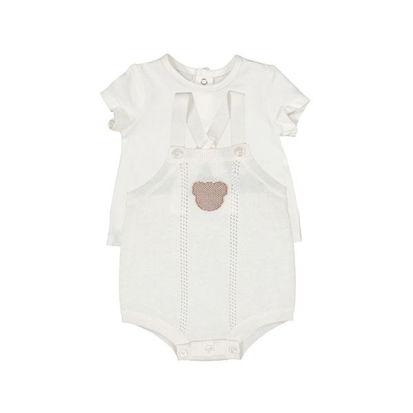 Picture of Mayoral Baby Boys Cream Knitted Dungaree Set