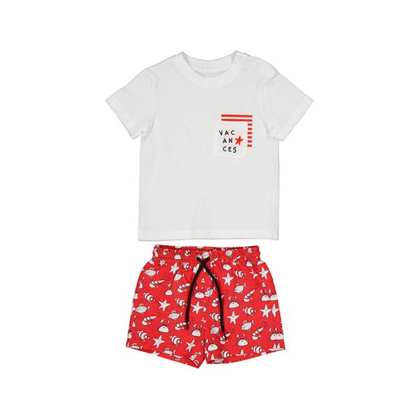 Picture of Mayoral Baby Boys Red & White Swim Short Set