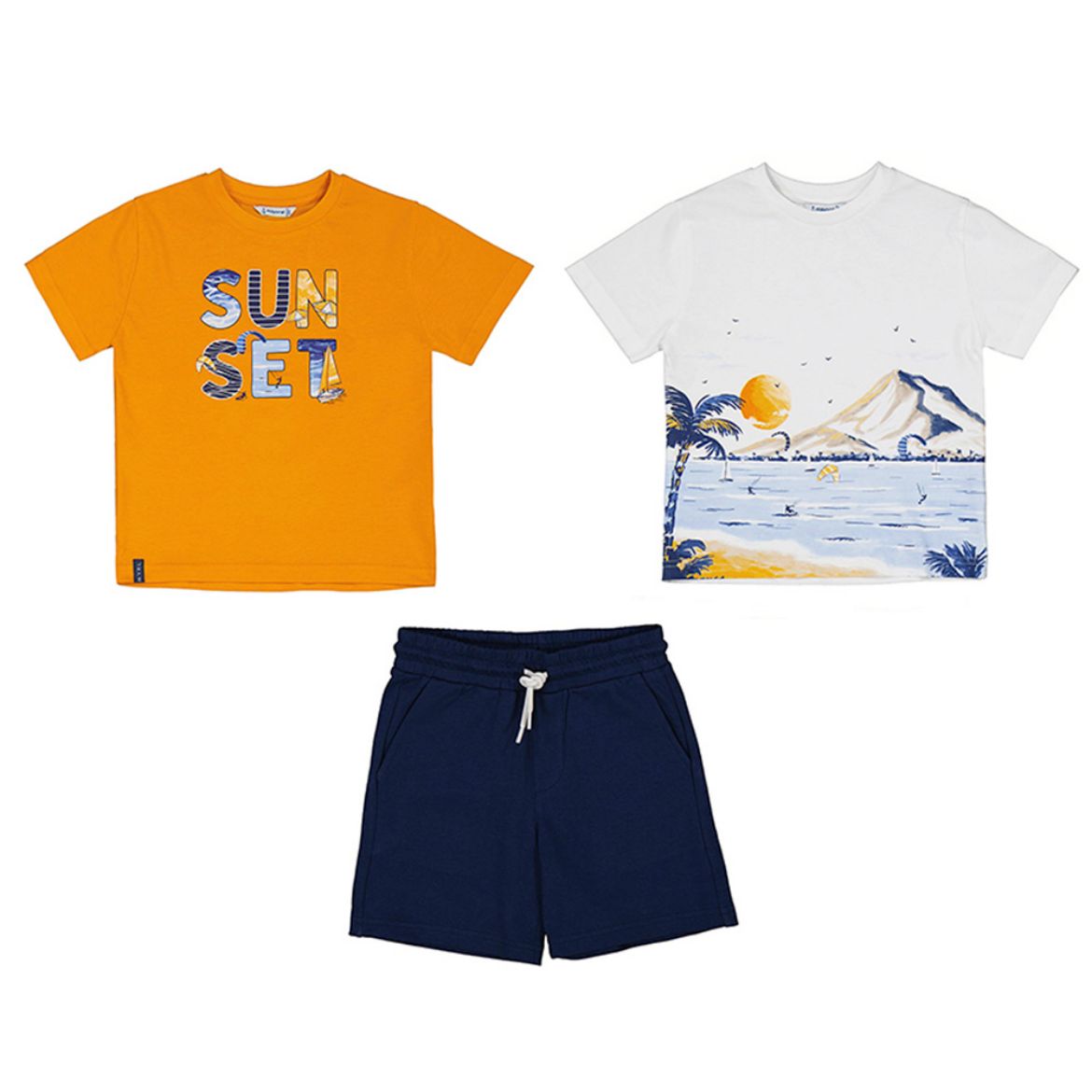 Picture of Mayoral Boys Navy, Orange & White 3 Piece Short Set