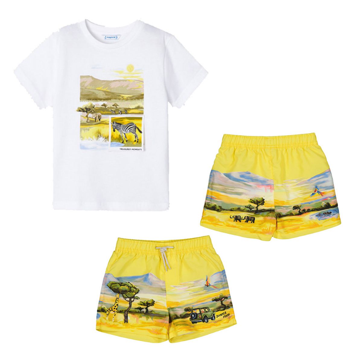 Picture of Mayoral Boys White & Yellow 'Safari' Swim Short Set