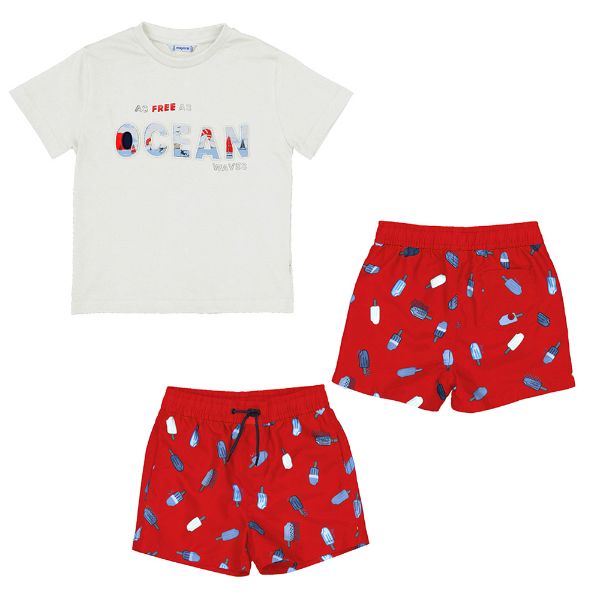 Picture of Mayoral Boys White & Red 'Ocean' Swim Short Set