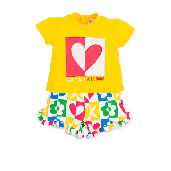 Picture of Agatha Girls Yellow T-shirt & Multicolour Short Set