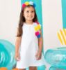 Picture of Agatha Girls White Dress With Multicolour Pom Poms