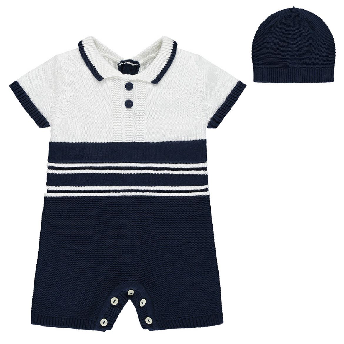 Picture of Emile Et Rose Baby Boys 'Dean' Navy Knit Romper & Hat