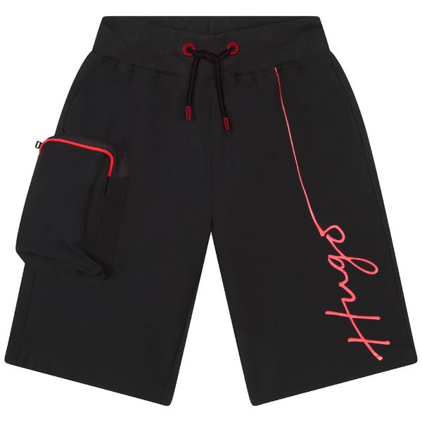 Picture of Hugo Boys Black & Red Signature Shorts