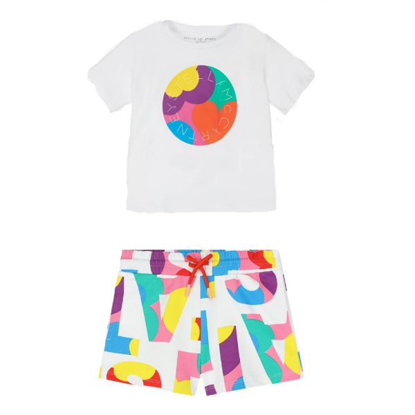 Picture of Stella Mc Cartney Girls White & Multi Logo Short Set
