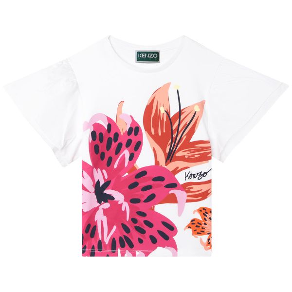 Picture of Kenzo Girls White Flowers Oversized T-shirt