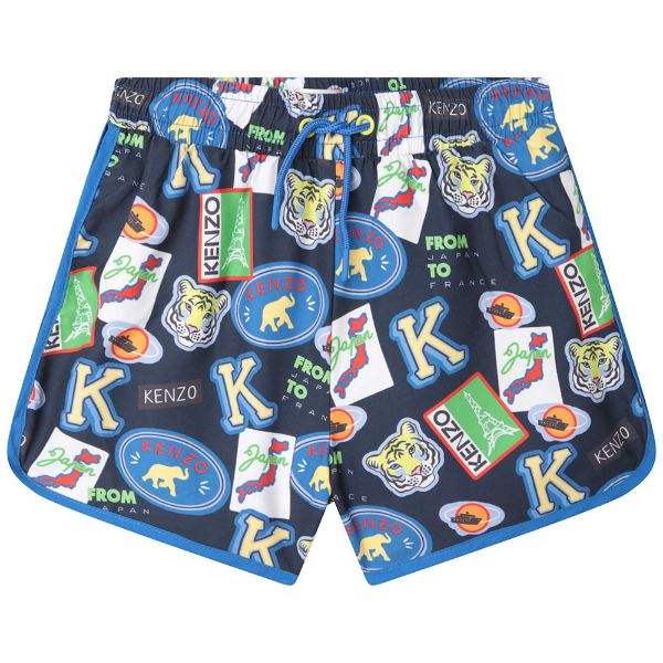 Picture of Kenzo Boys Navy Multi Logo Swim Shorts