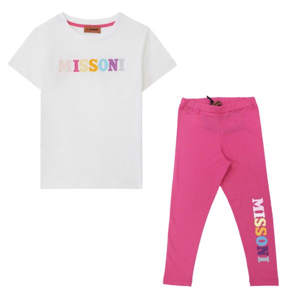 Picture of Missoni Girls White T-shirt & Fuchsia Pink Logo Legging Set