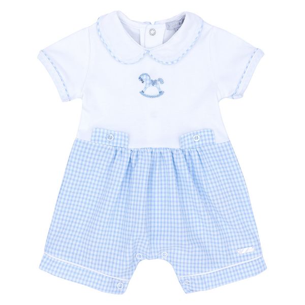 Picture of Blues Baby Boys Blue & White Check Rocking Horse Romper
