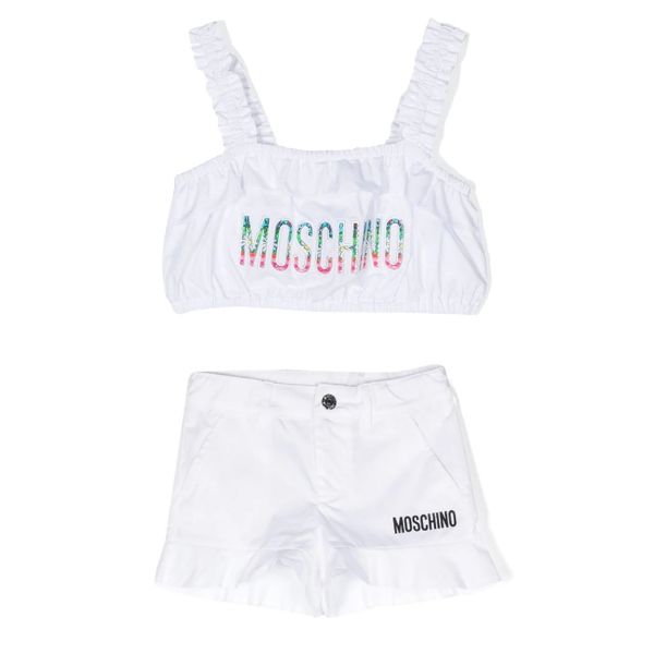 Picture of Moschino Girls White Crop Top & Short Set