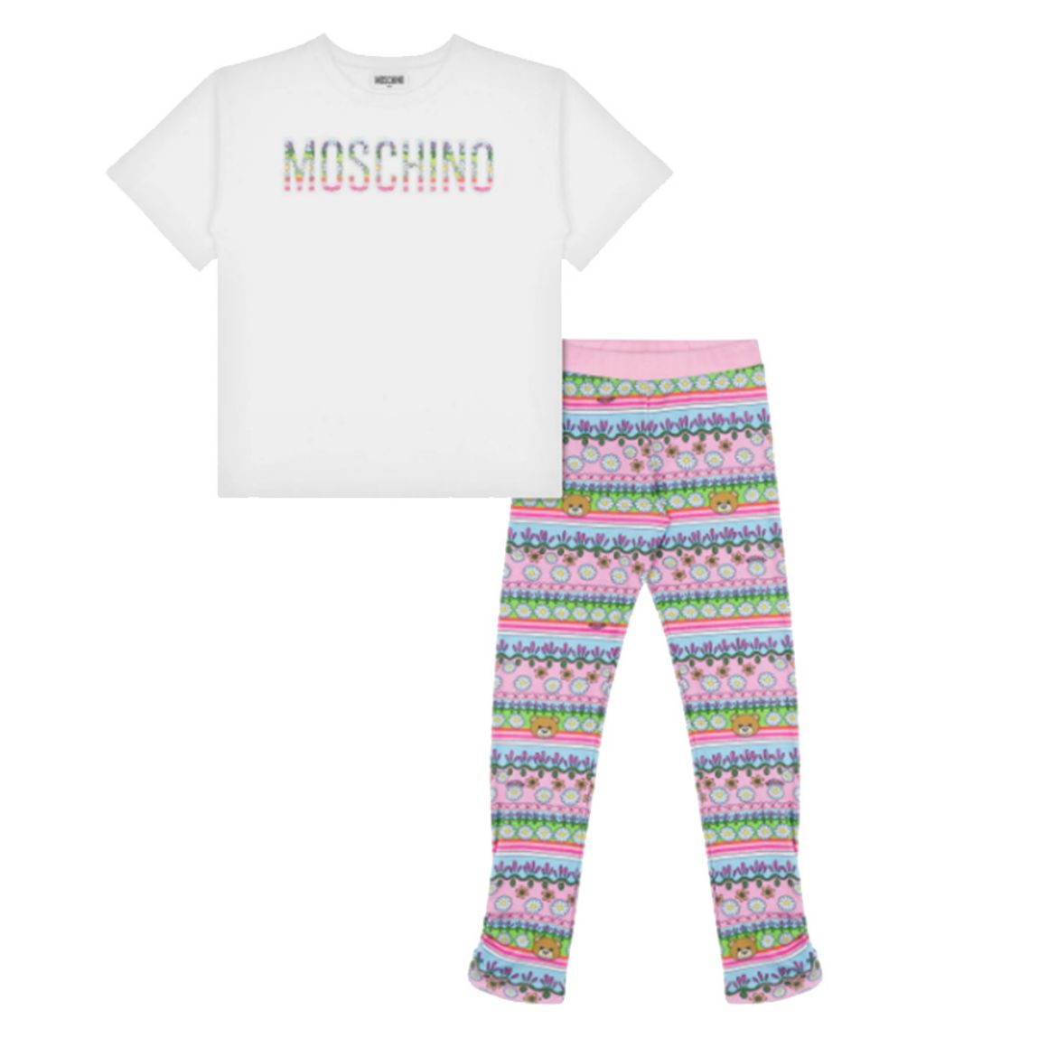 Picture of Moschino Girls White & Multi Logo Legging Set