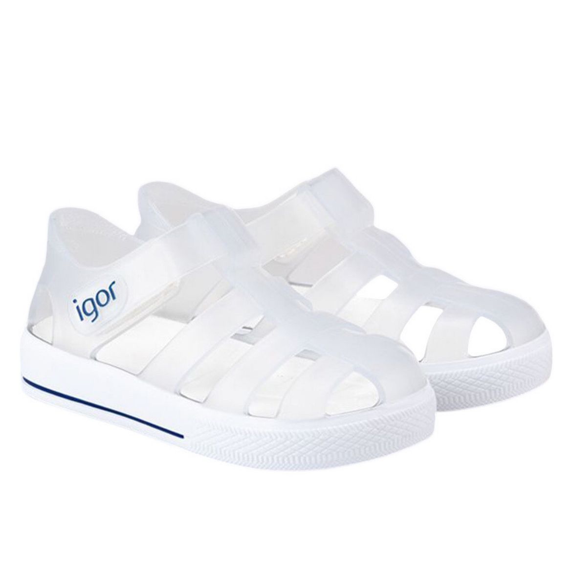 Picture of Igor Star Clear With Navy Stripe Velcro Jellies