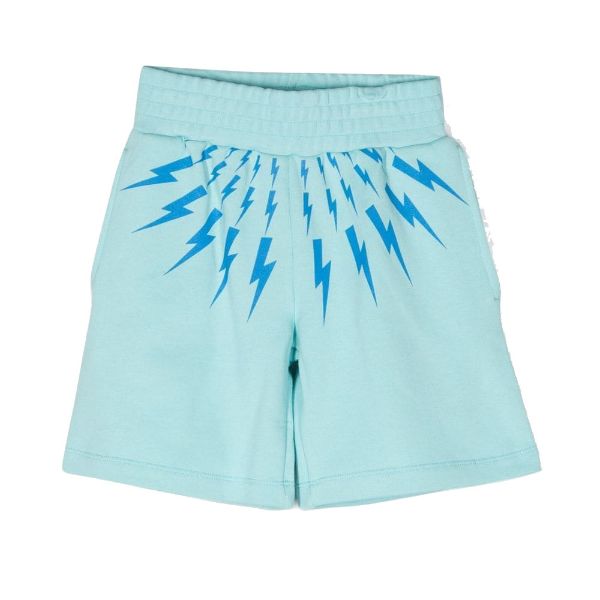 Picture of Neil Barrett Boys Aqua Blue Bolt Shorts