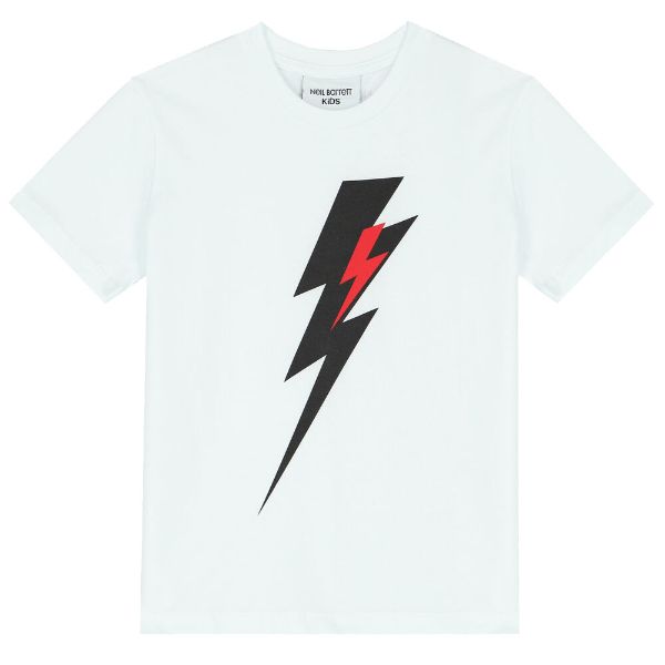 Picture of Neil Barrett Boys White Thunderbolt T-shirt
