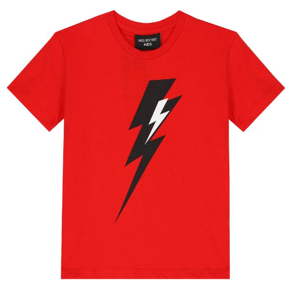 Picture of Neil Barrett Boys Red Thunderbolt T-shirt