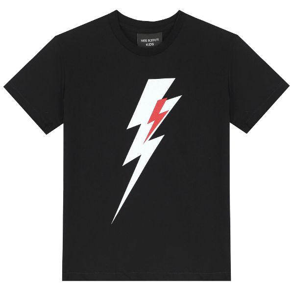 Picture of Neil Barrett Boys Black Thunderbolt T-shirt